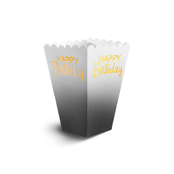 تصویر  ظرف پاپ کورن طرح Happy Birthday طلا کوب بسته 10 عددی